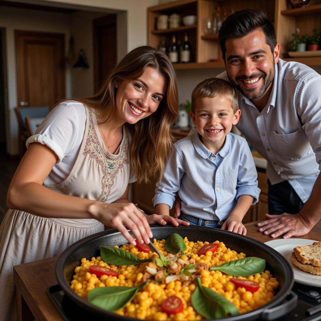 Spanish Family Preparing Paella