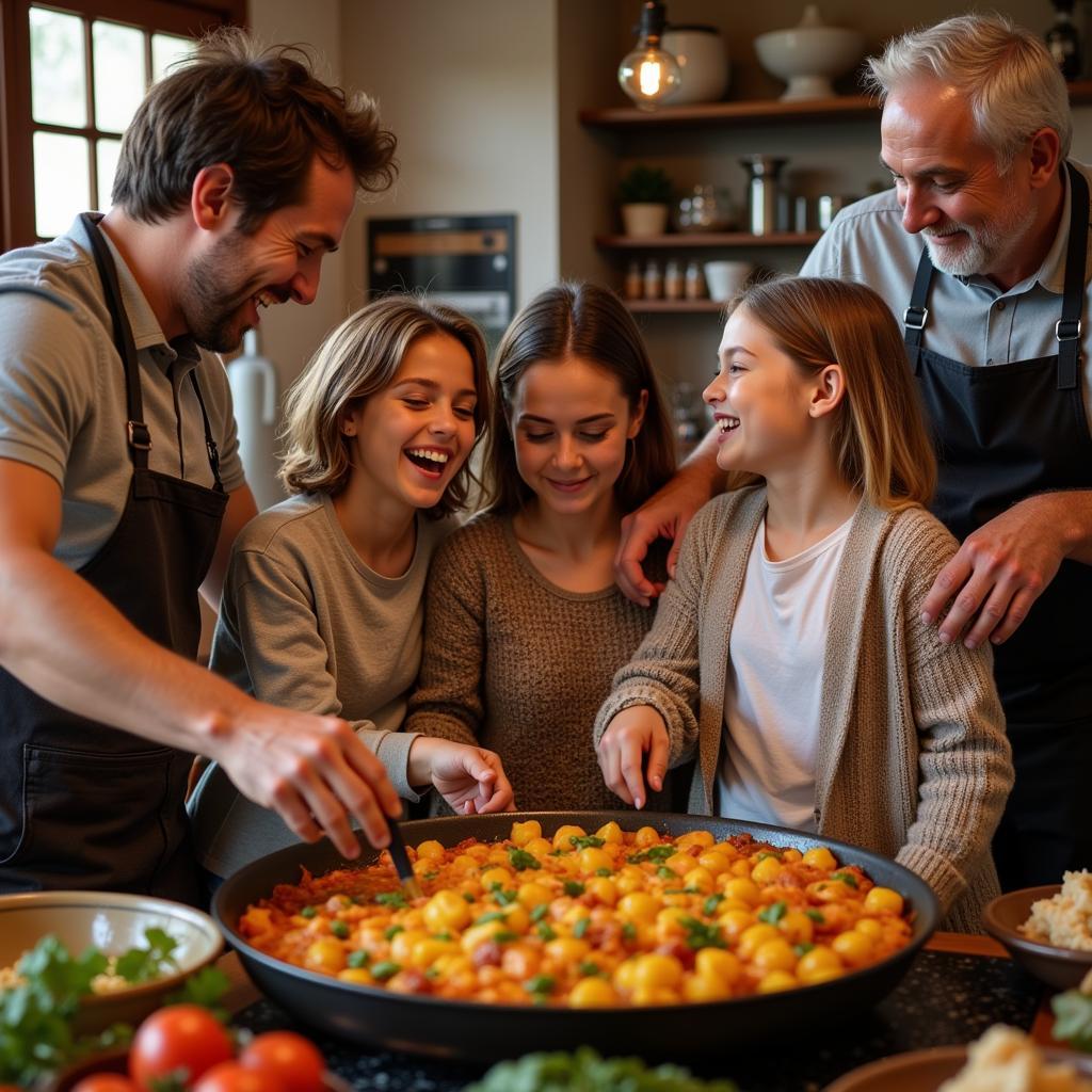 Spanish Family Preparing Paella