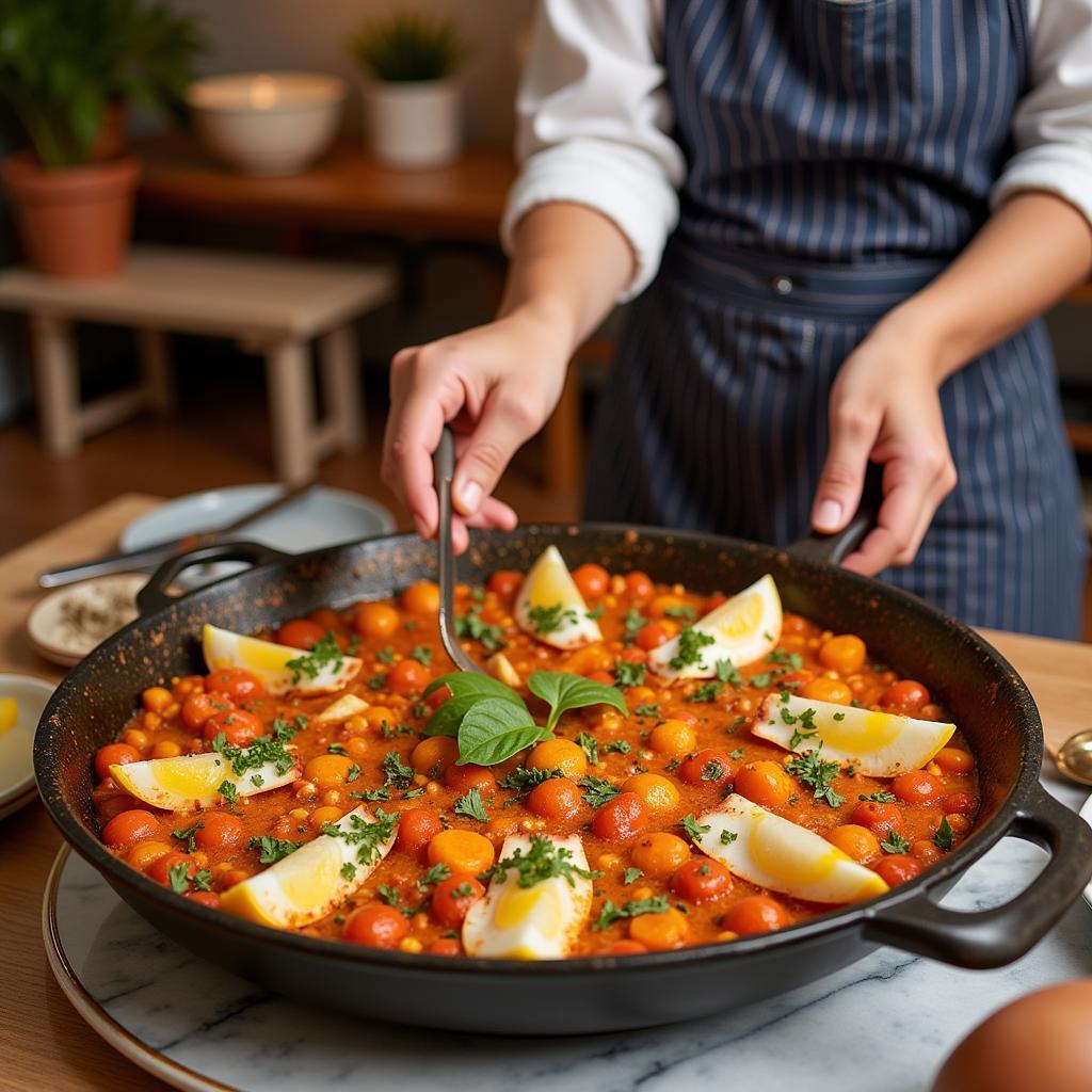 A Spanish Family Prepares Paella in their Home