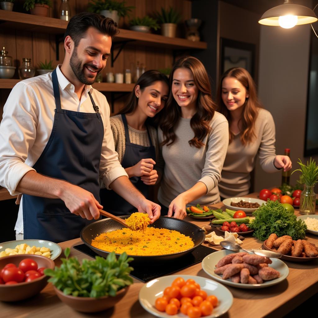 Spanish Family Preparing Paella