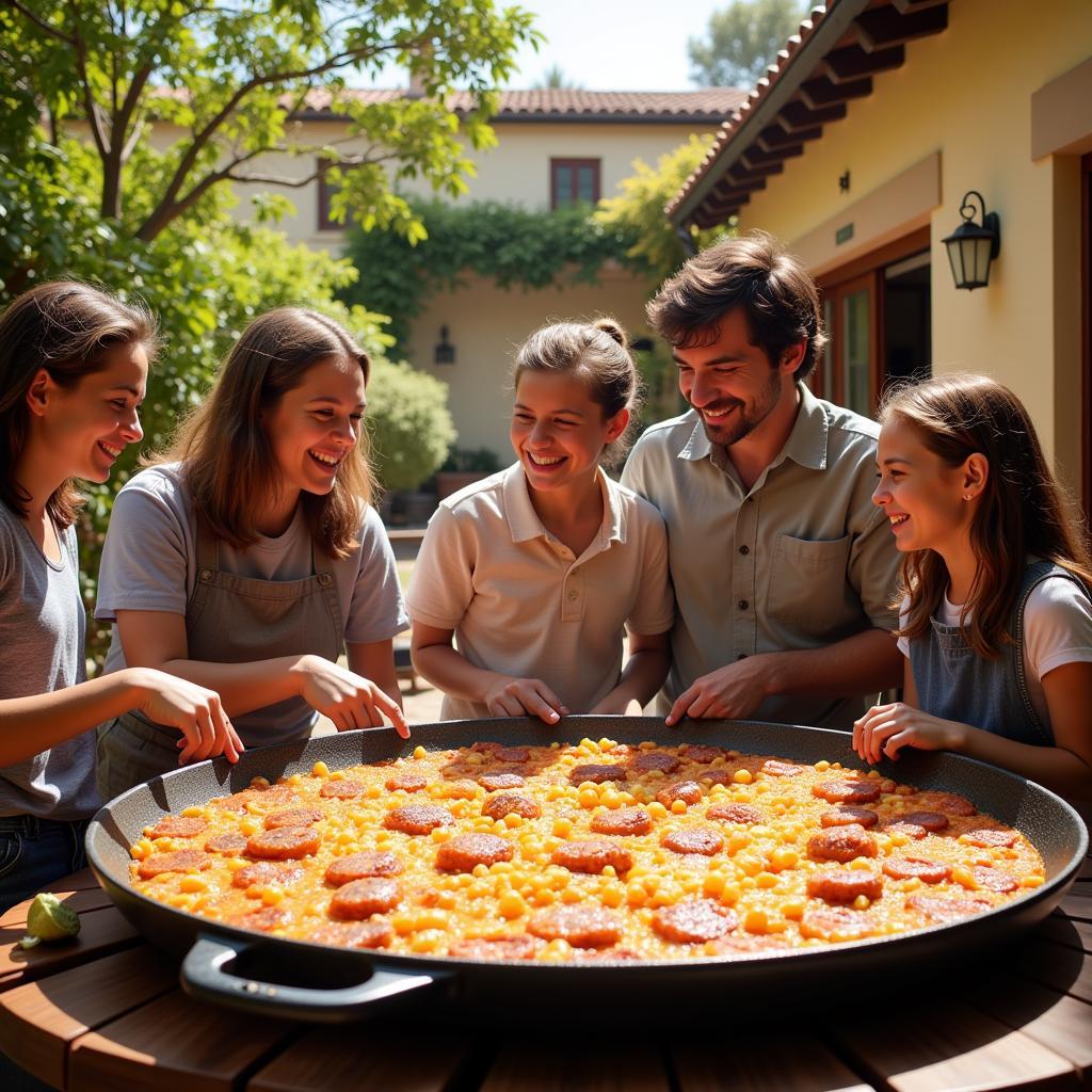 Spanish Family Preparing Paella