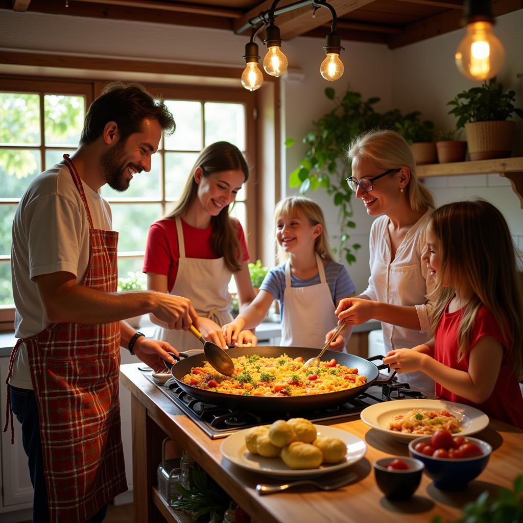 Spanish Family Preparing Paella