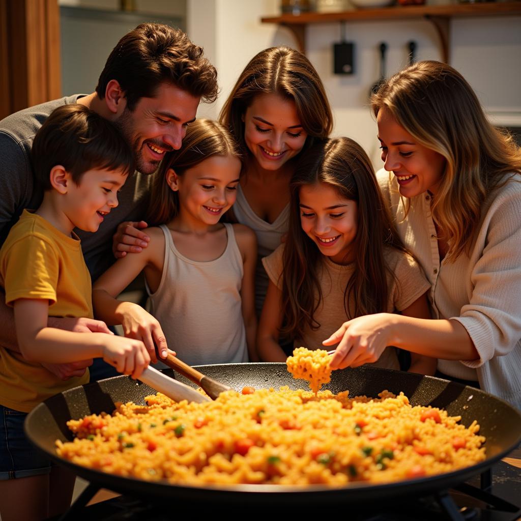 Spanish Family Preparing Paella