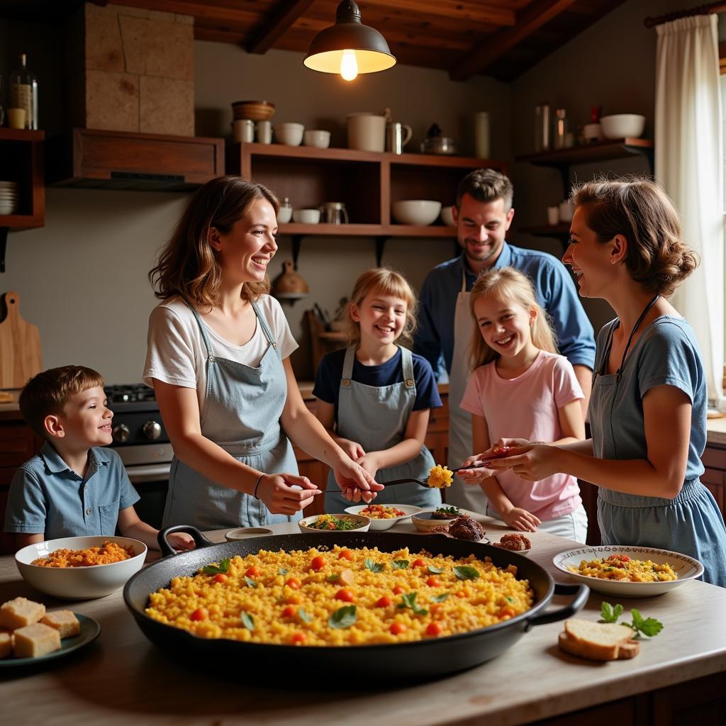 Spanish Family Preparing Paella