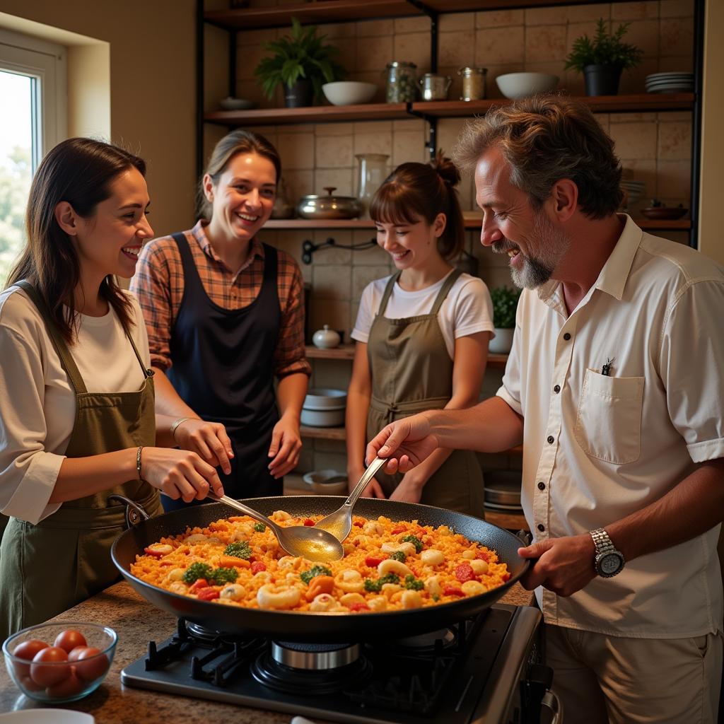 Spanish Family Preparing Paella