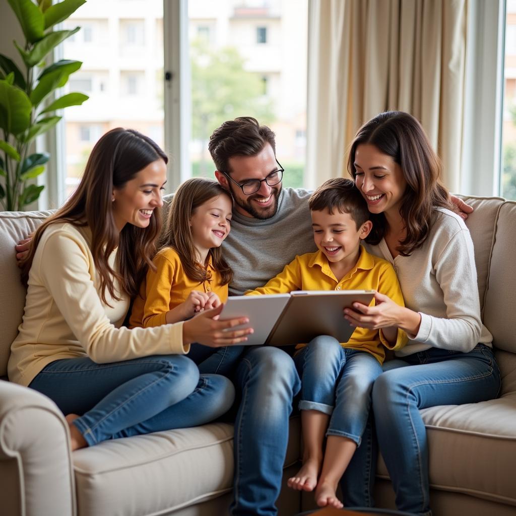 A Spanish family enjoying their time on a Kenay Home sofa