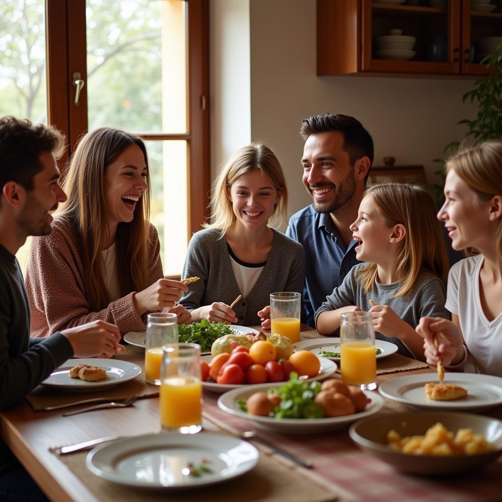 Spanish Family Sharing a Meal in a Local Homestay