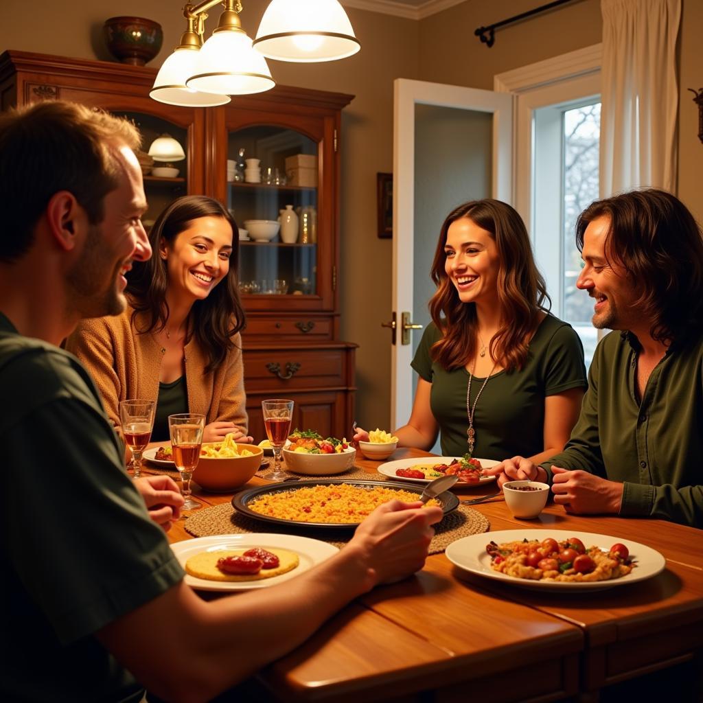 Spanish Family Sharing a Meal with Guest