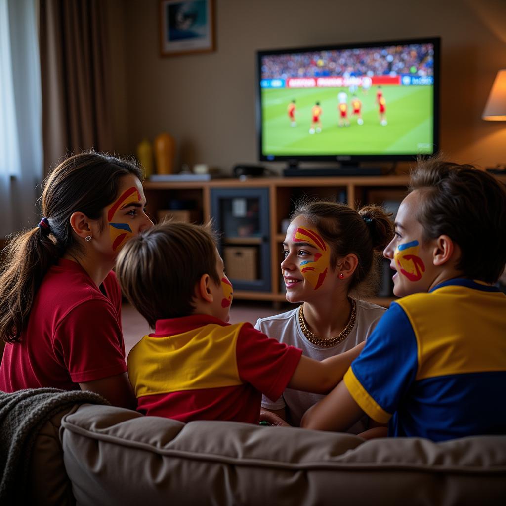 A Spanish family watching a football match together