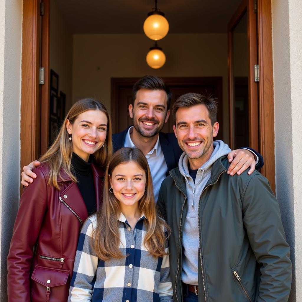 Spanish family warmly welcoming a traveler