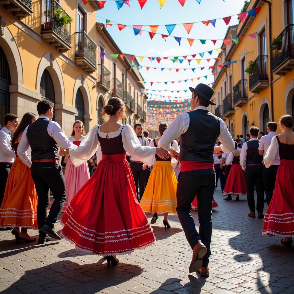 Locals dancing at a vibrant Spanish festival