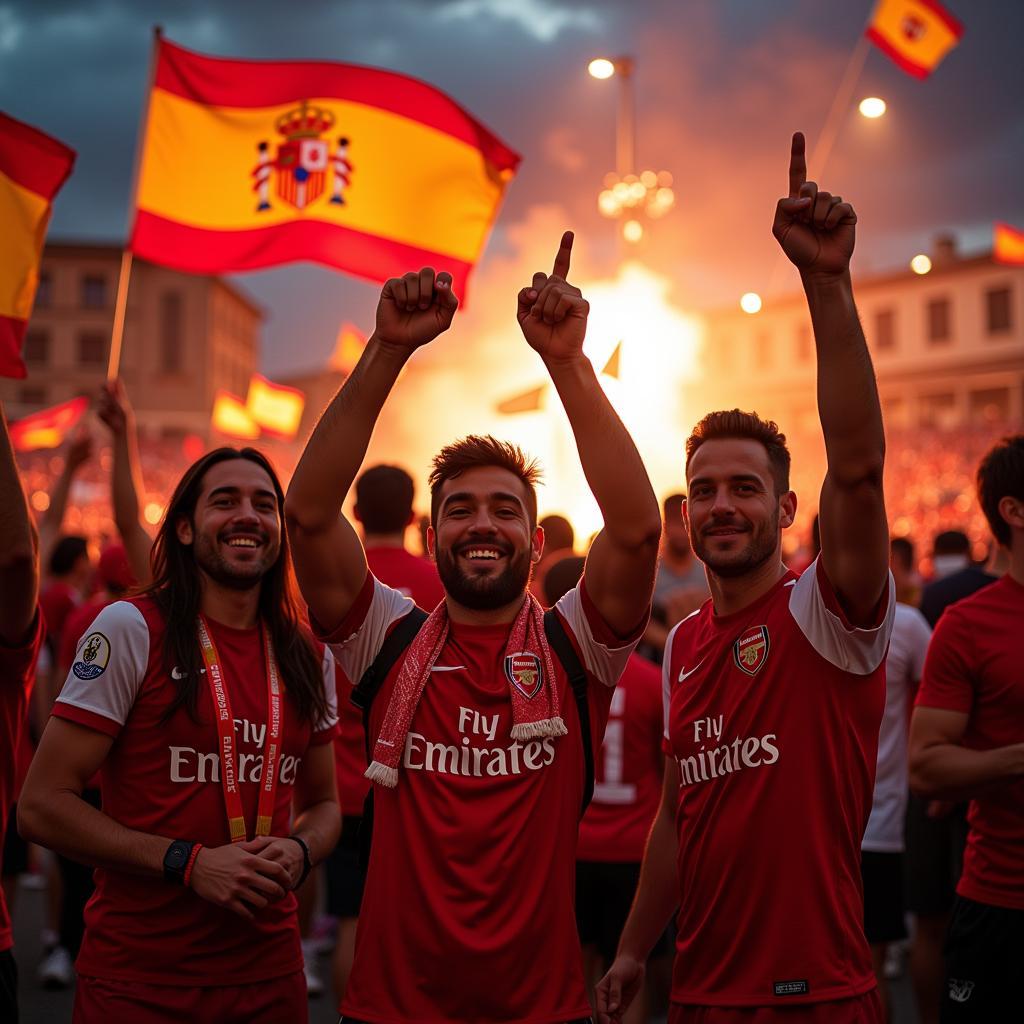 Celebrating a goal in a Spanish plaza