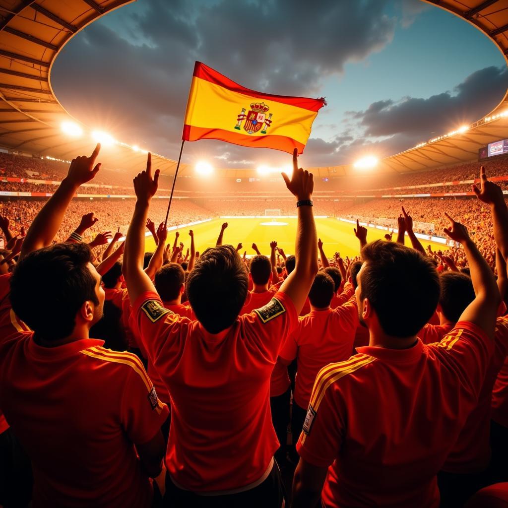 Spanish football fans cheering in a stadium