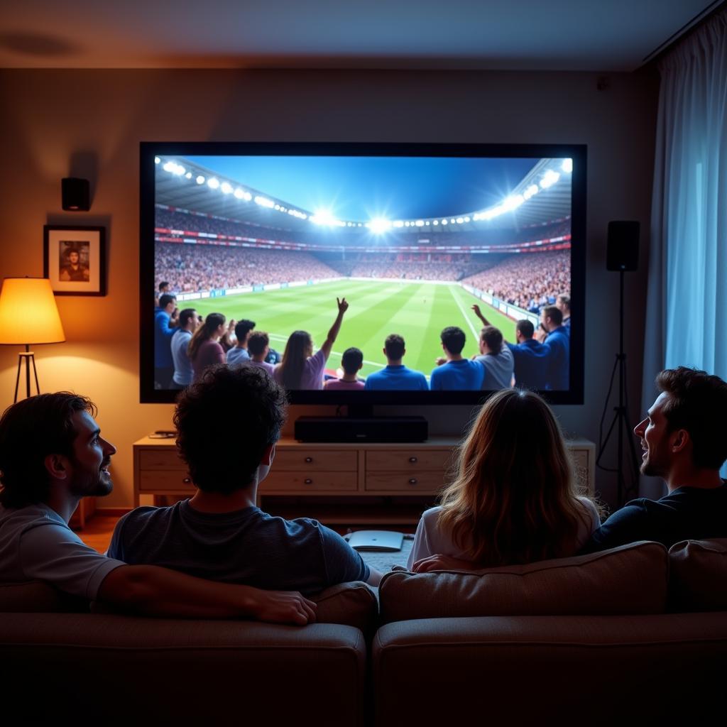 Group of friends watching a Spanish football match