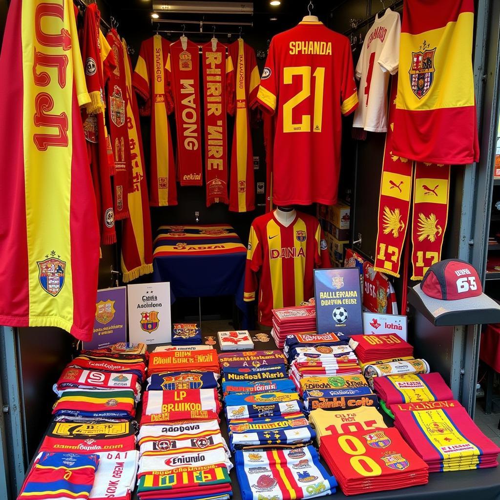 A stall selling Spanish football souvenirs