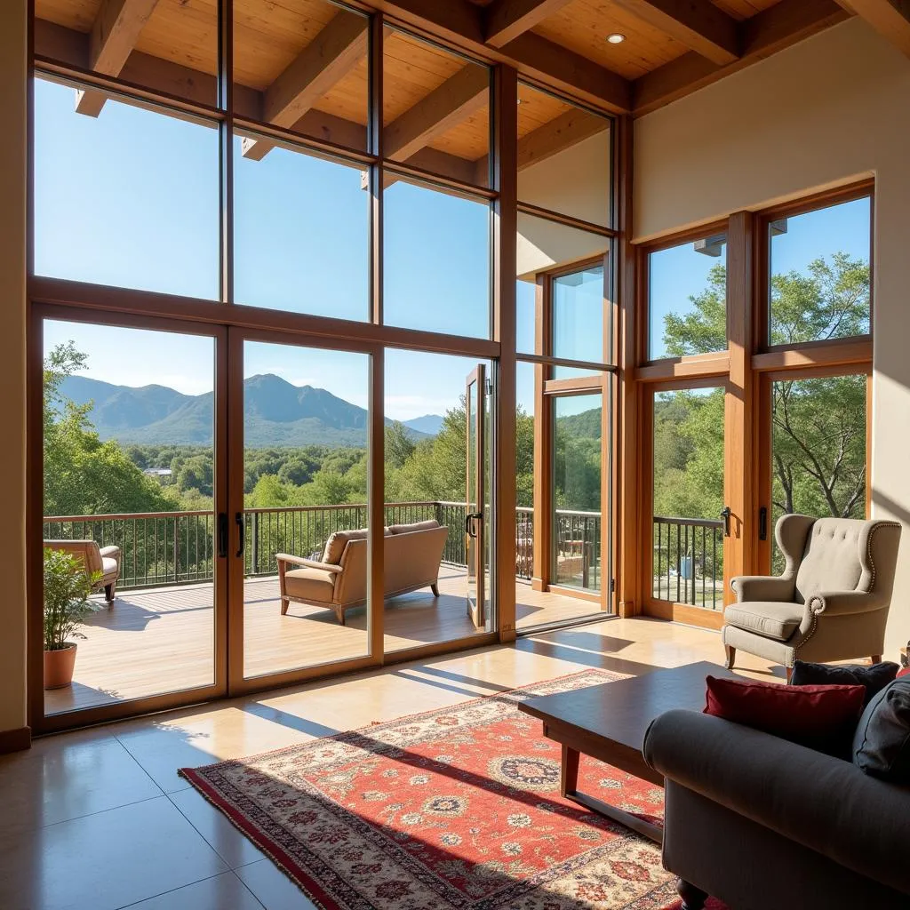 Large windows and glass doors in a Spanish home