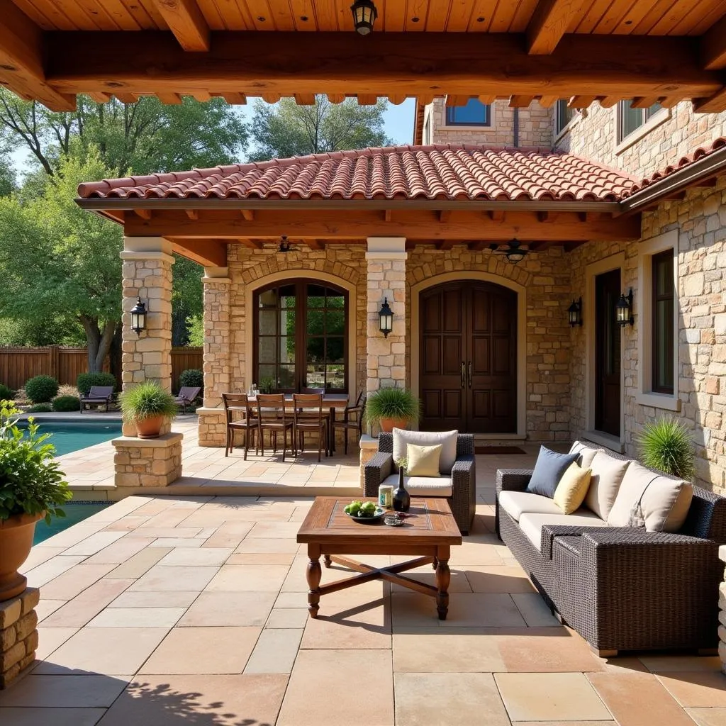 Stone, wood, and terracotta used in a Spanish home design