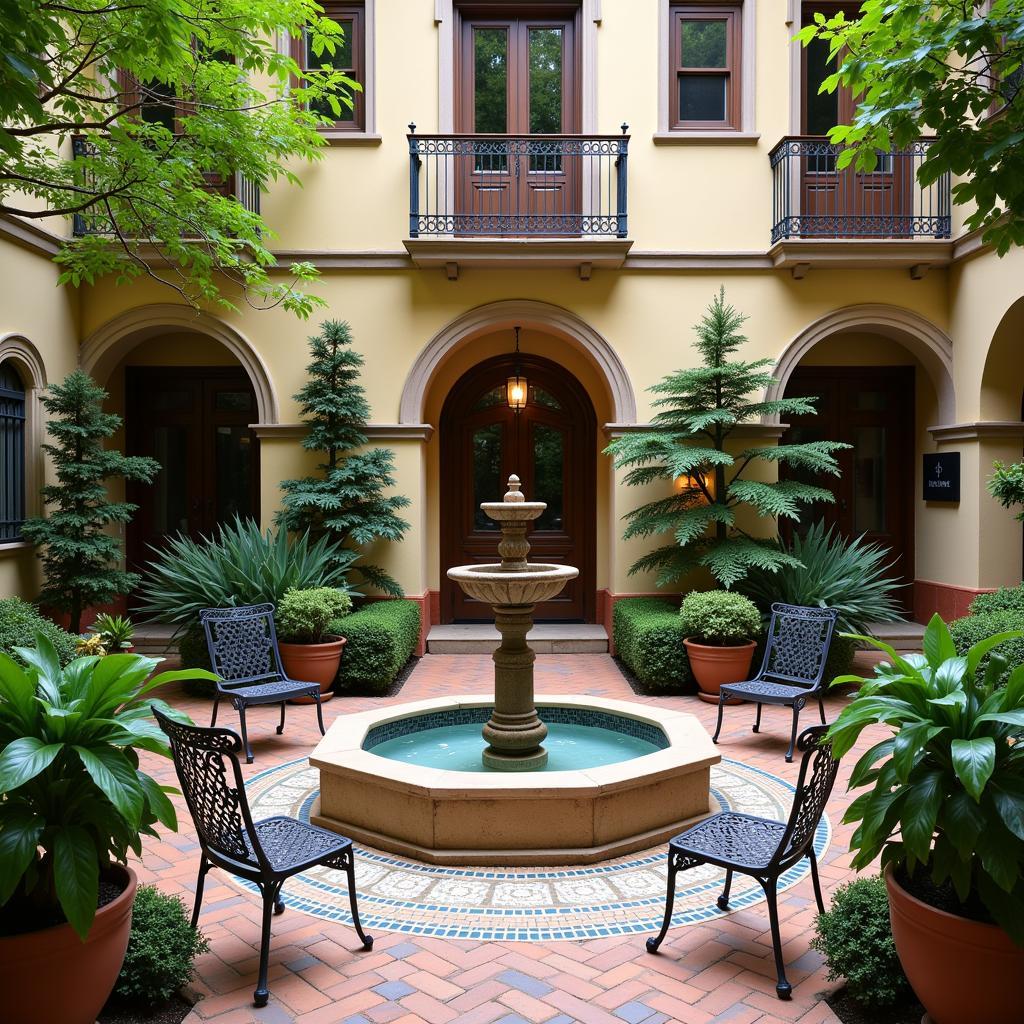 Tranquil courtyard of a traditional Spanish grandca home