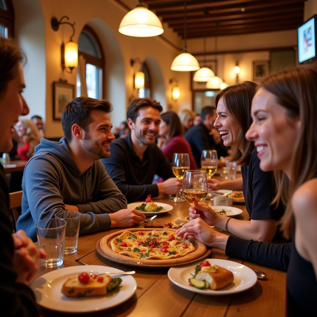 A Spanish guest and host enjoying tapas together at a local bar