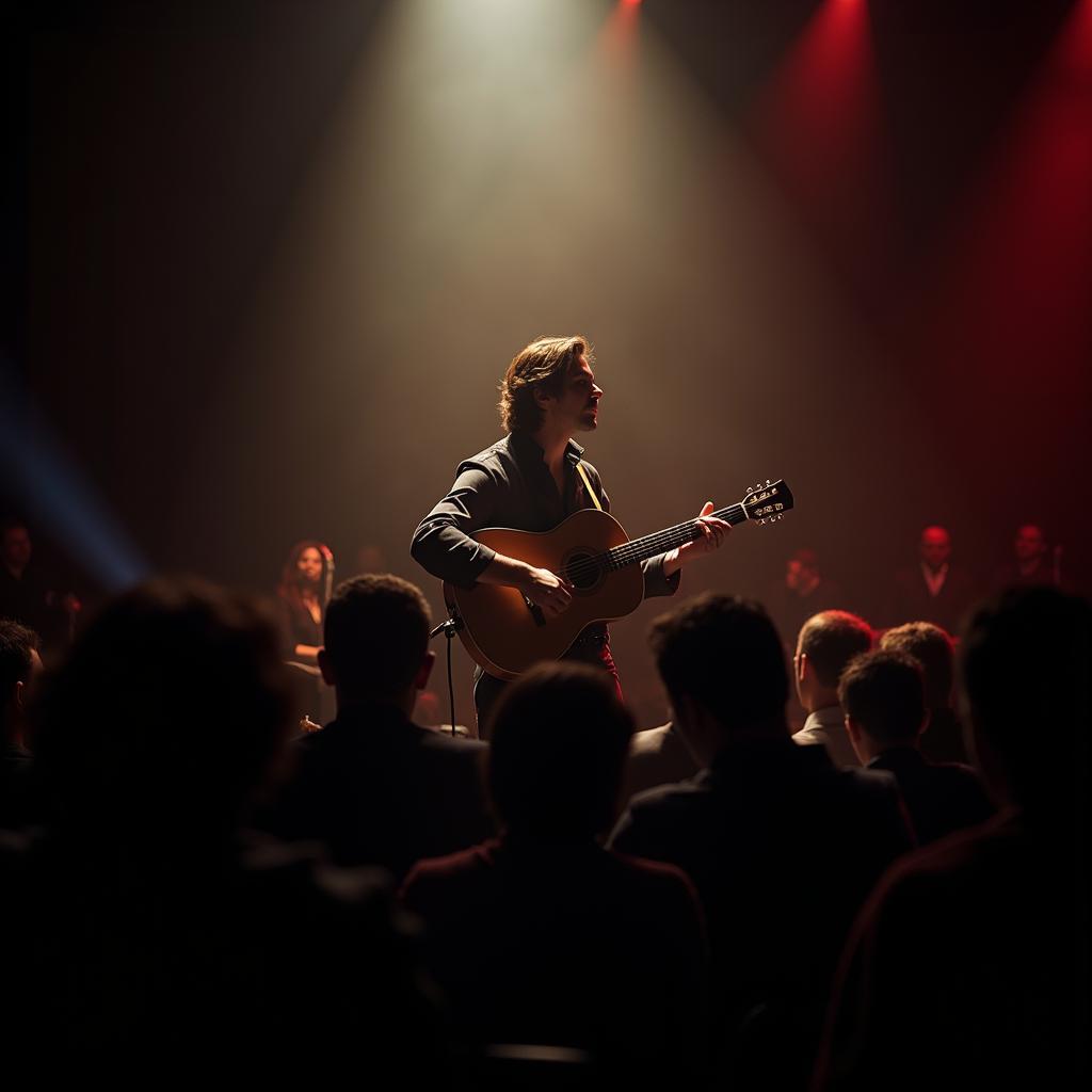 Passionate Spanish guitarist captivating audience with flamenco music