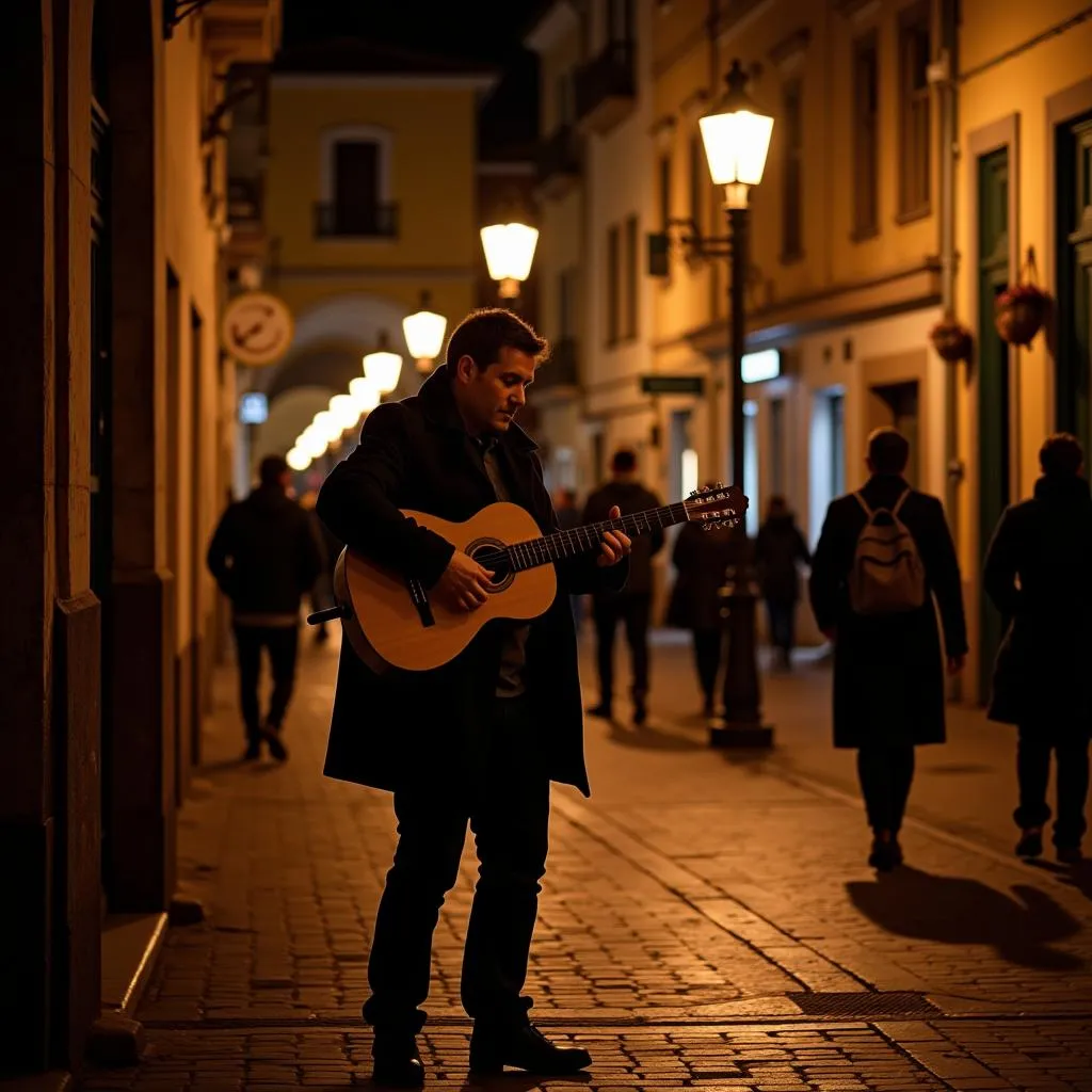 Street musician playing Spanish guitar