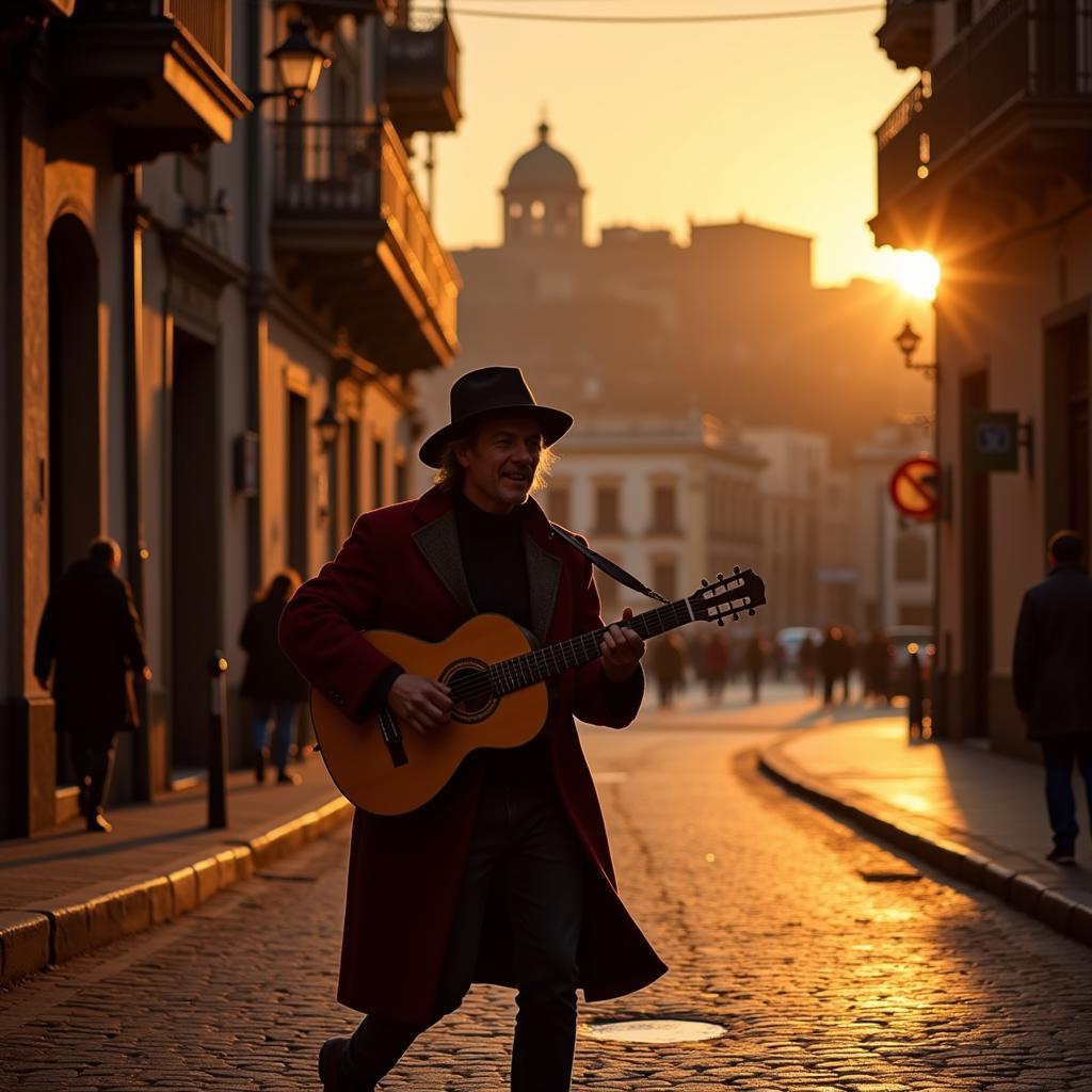 Musician playing guitar on a Spanish street