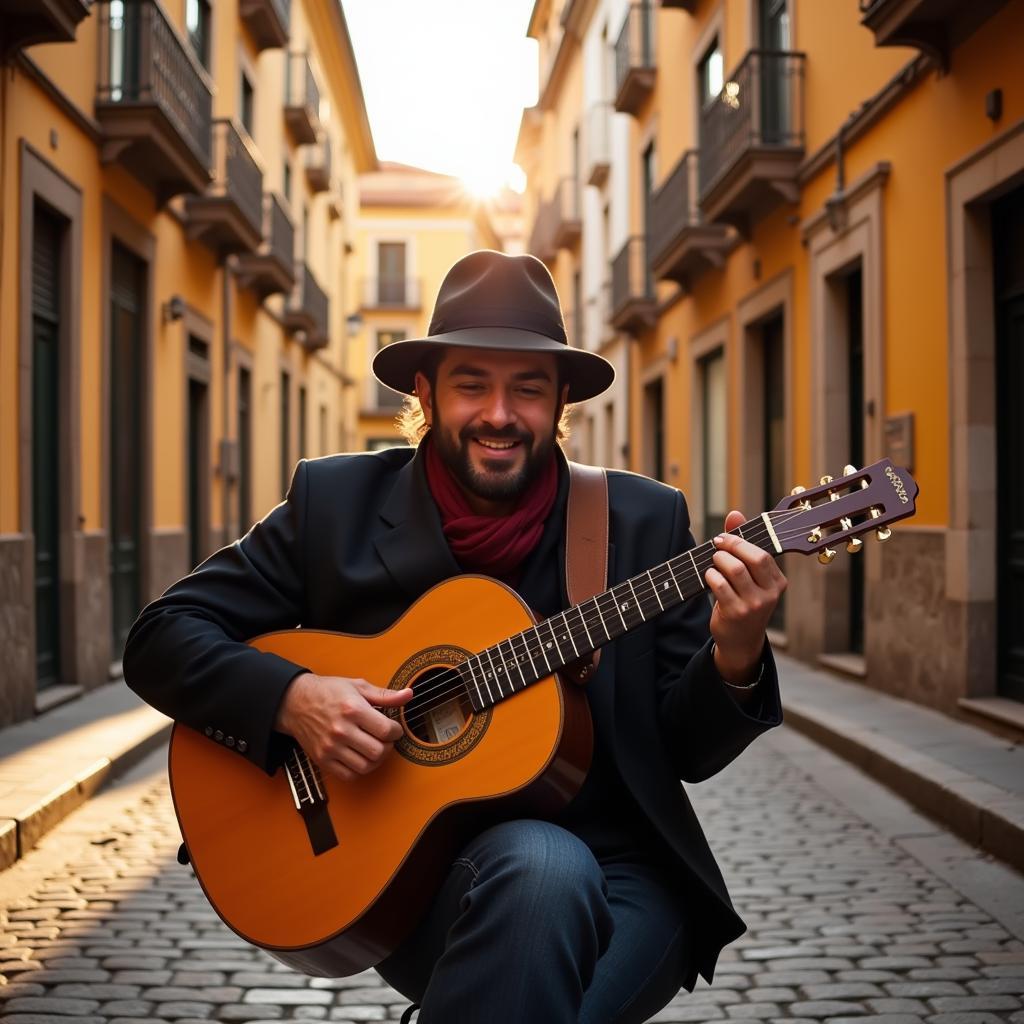 Street musician playing Spanish guitar