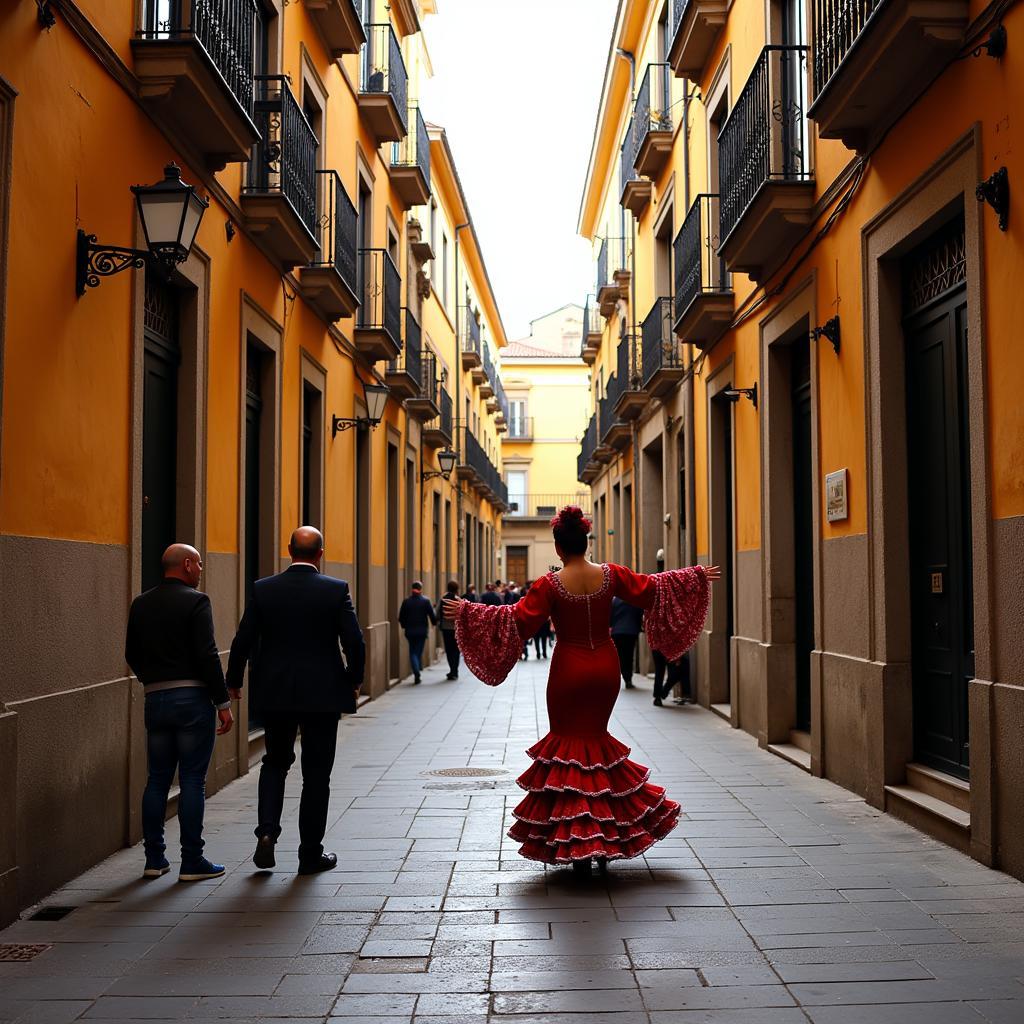 A talented guitarist captivating a street audience with traditional Spanish music