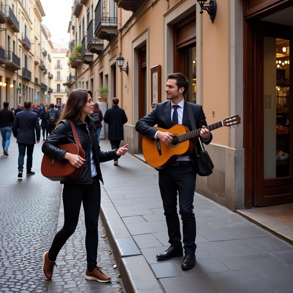 Spanish guitarist performing on a street corner