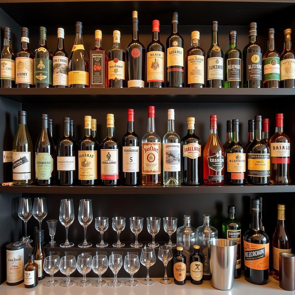 Spanish Home Bar Shelves Stocked with Drinks