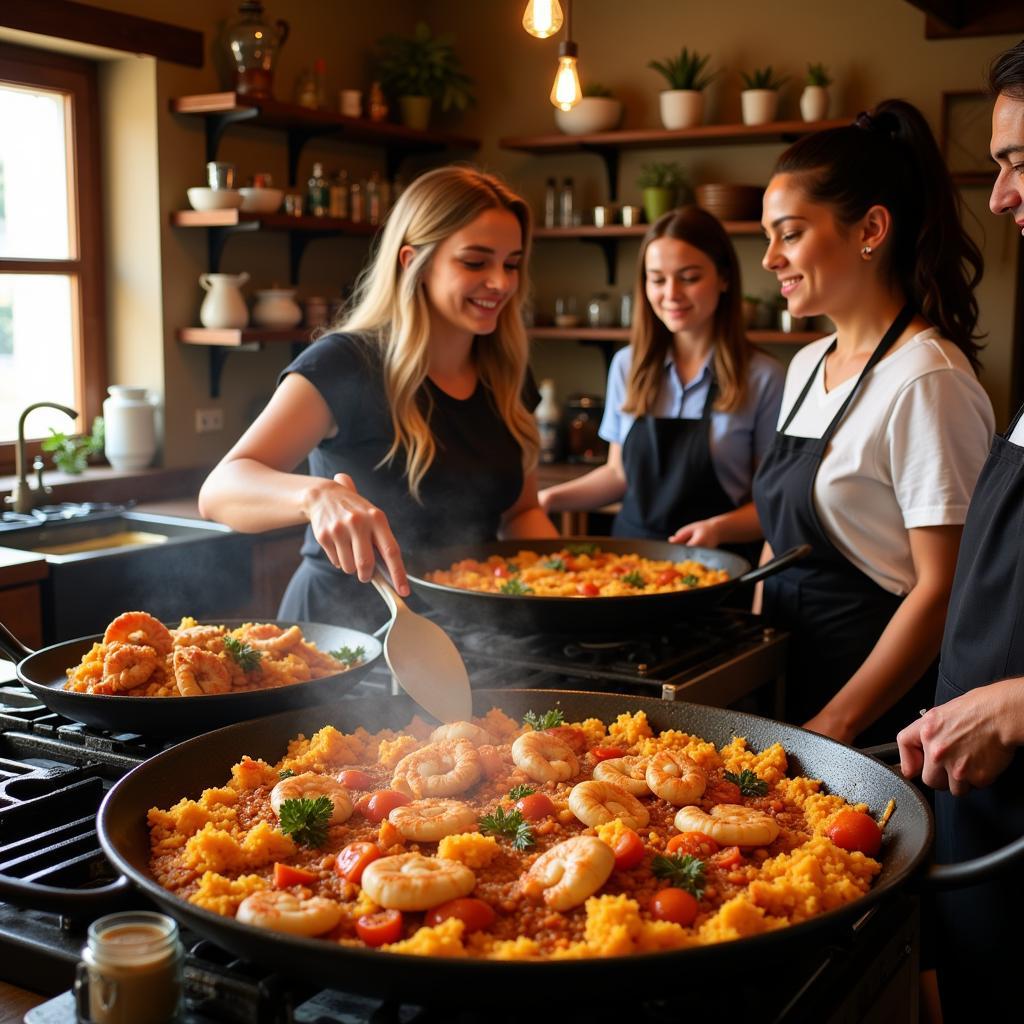 Learning to make paella in a Spanish home