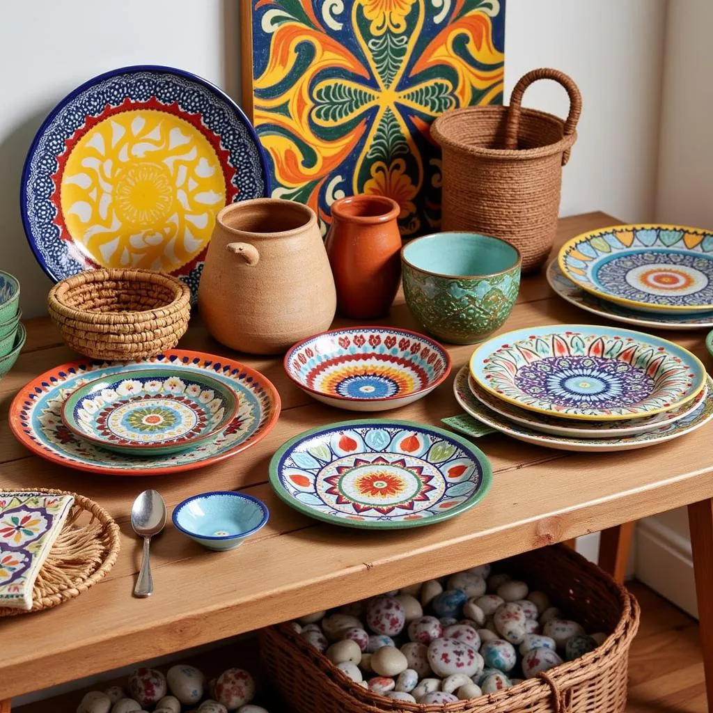 A collection of colorful Spanish home decor accessories