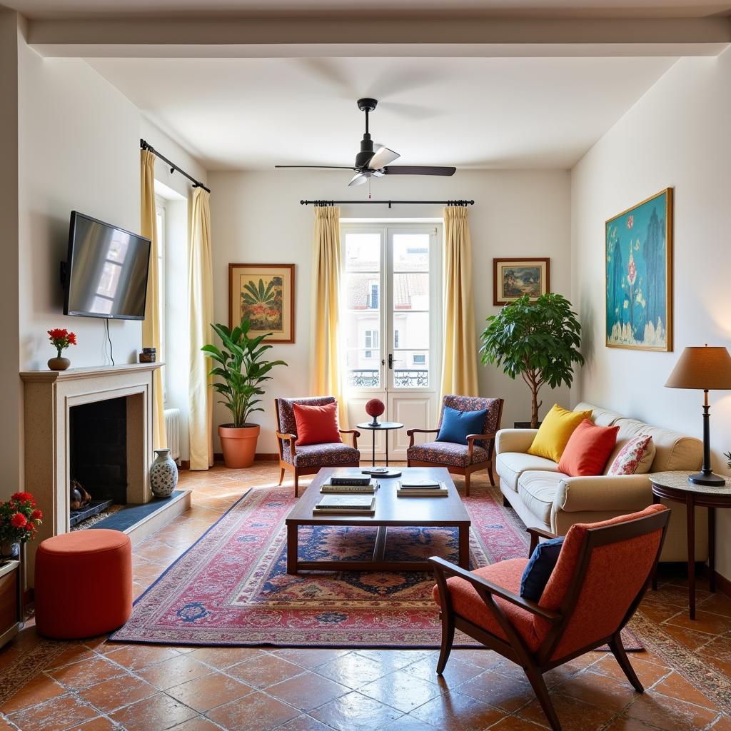 Cozy living room in a Spanish home hostel