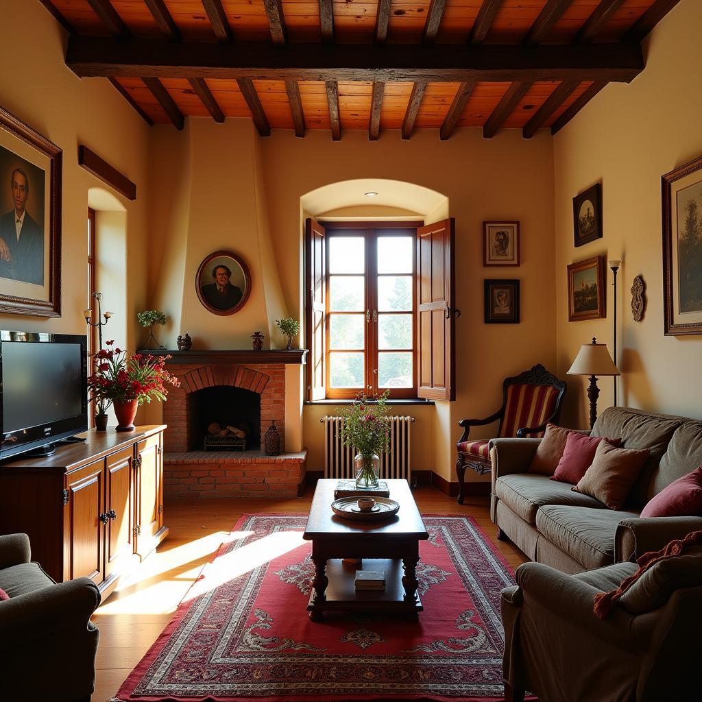 Rustic Spanish home interior featuring "due home muebles" furniture