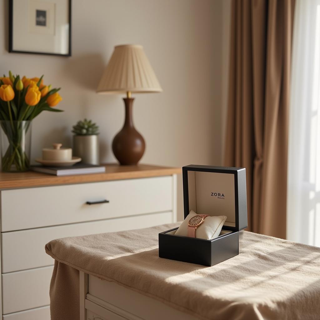 A Zara Home watch box displayed in a stylish Spanish home