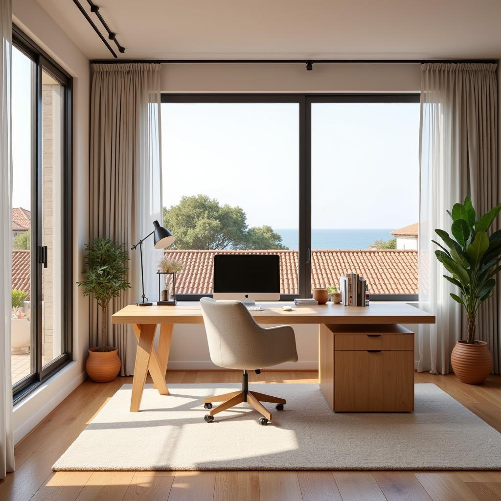 A bright and airy Spanish home office with a kave home escritorio