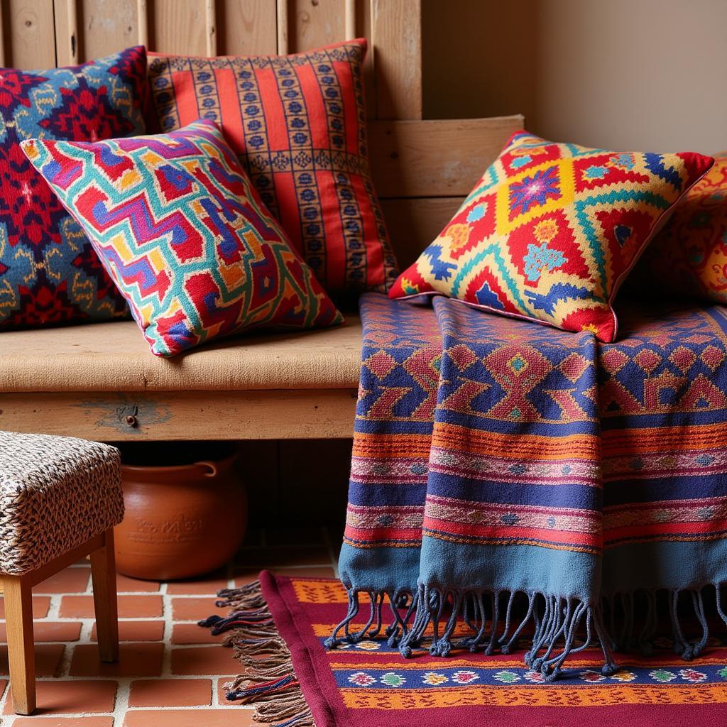 Colorful Spanish textiles displayed in a home