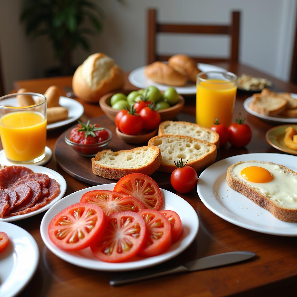 Spanish homestay breakfast spread