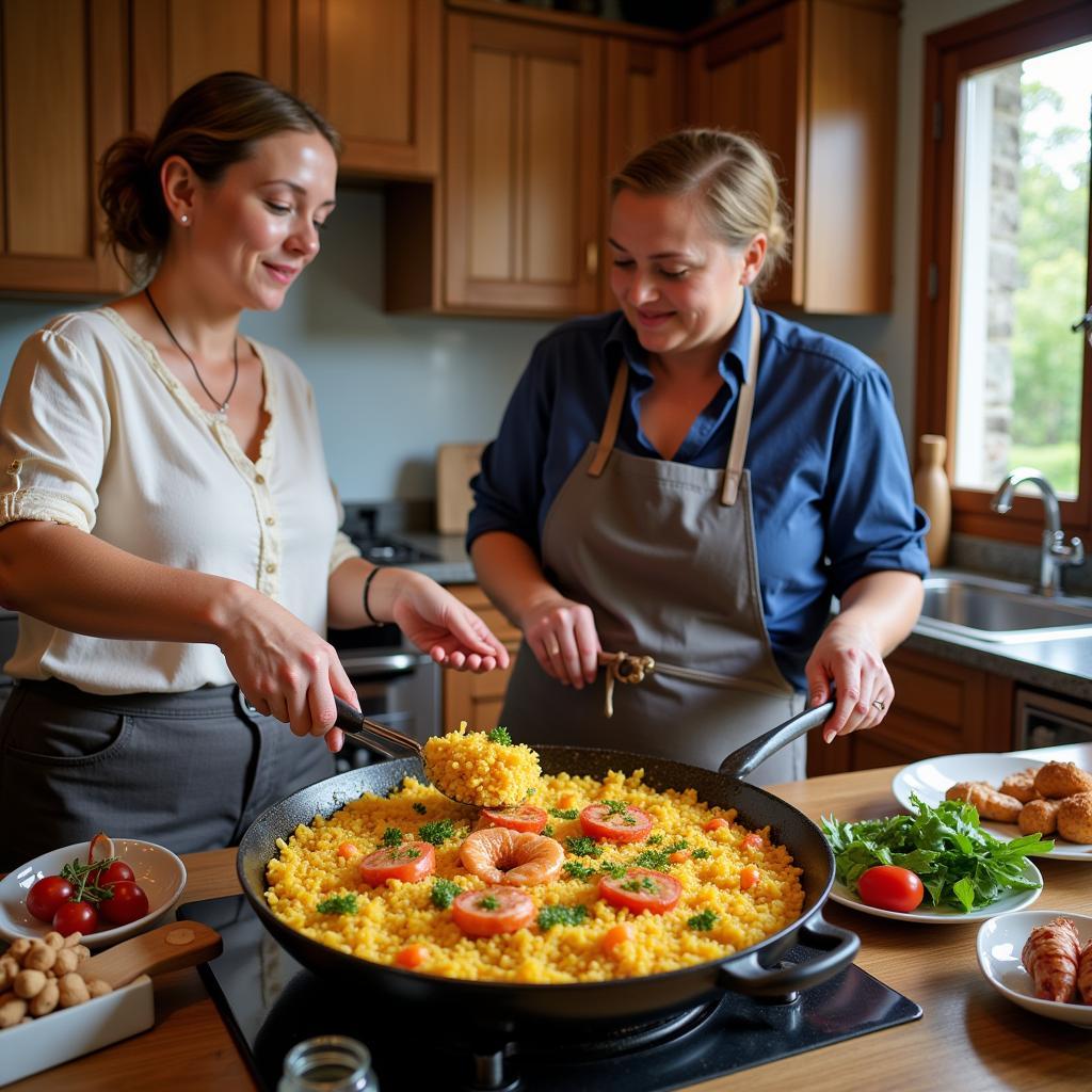 Learning to cook paella in a Spanish homestay