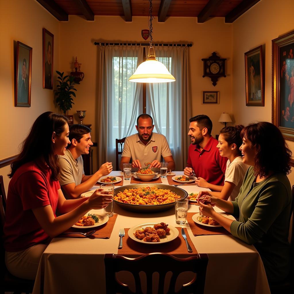 Enjoying a traditional Spanish meal with a host family