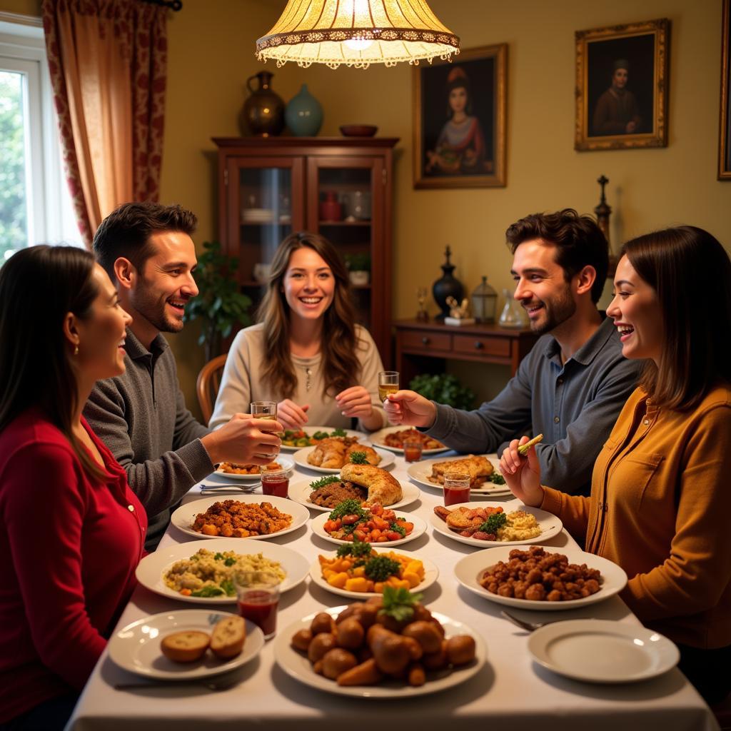 Family dinner in a Spanish homestay