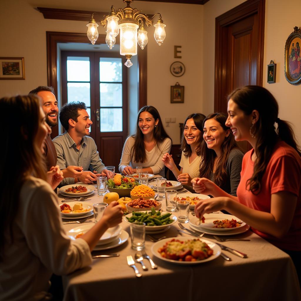 Family dinner in a Spanish homestay