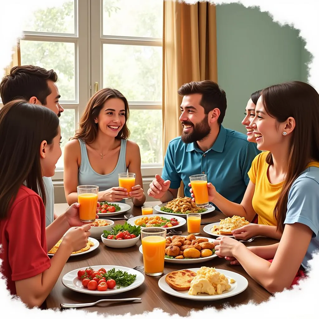 Spanish Homestay Family Sharing Meal