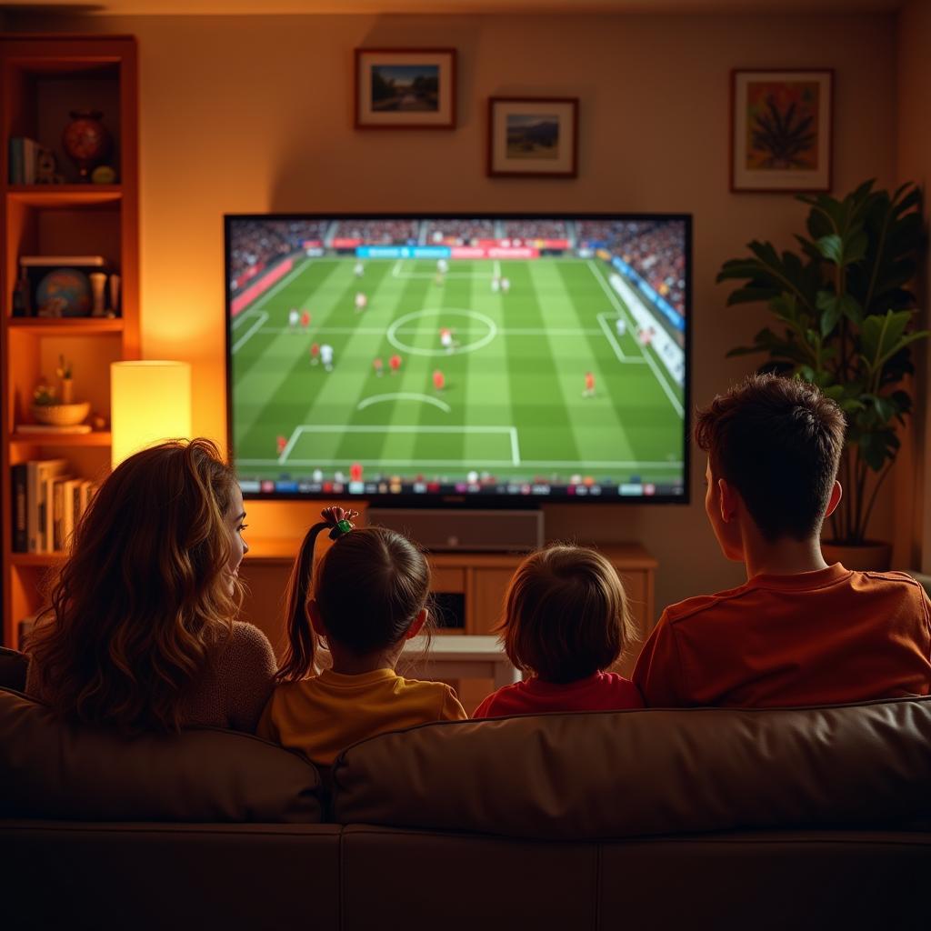 A family enjoying a football match in their Spanish home