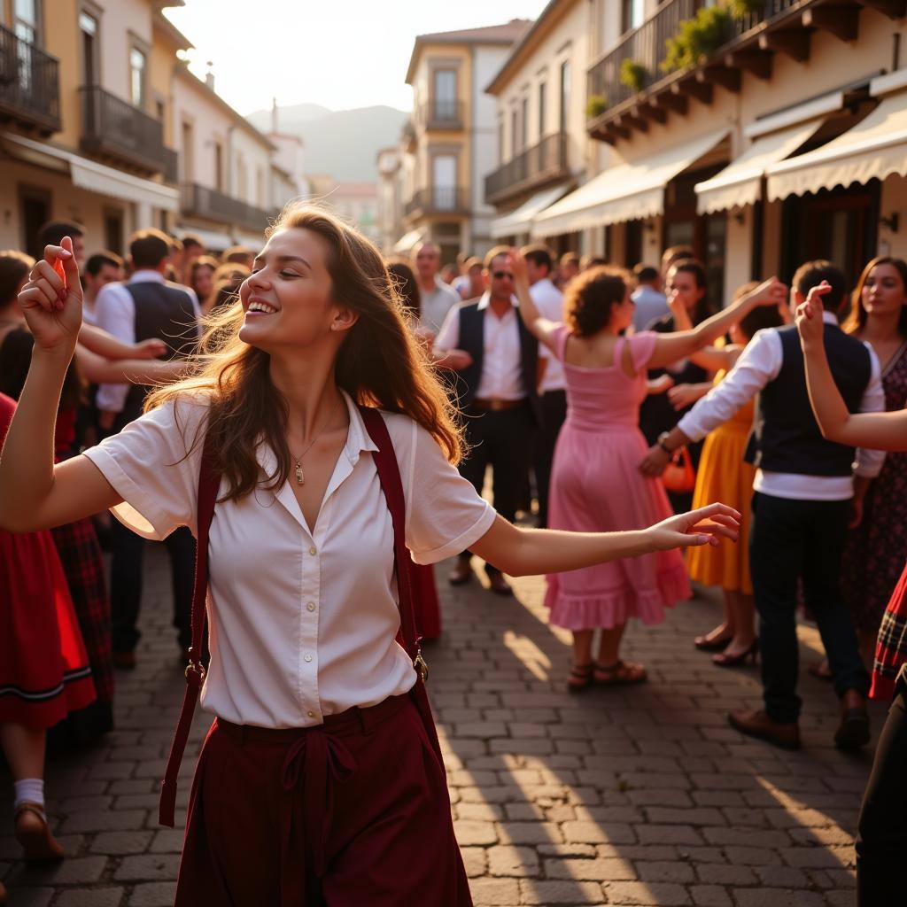 Spanish homestay guest participating in a vibrant local festival