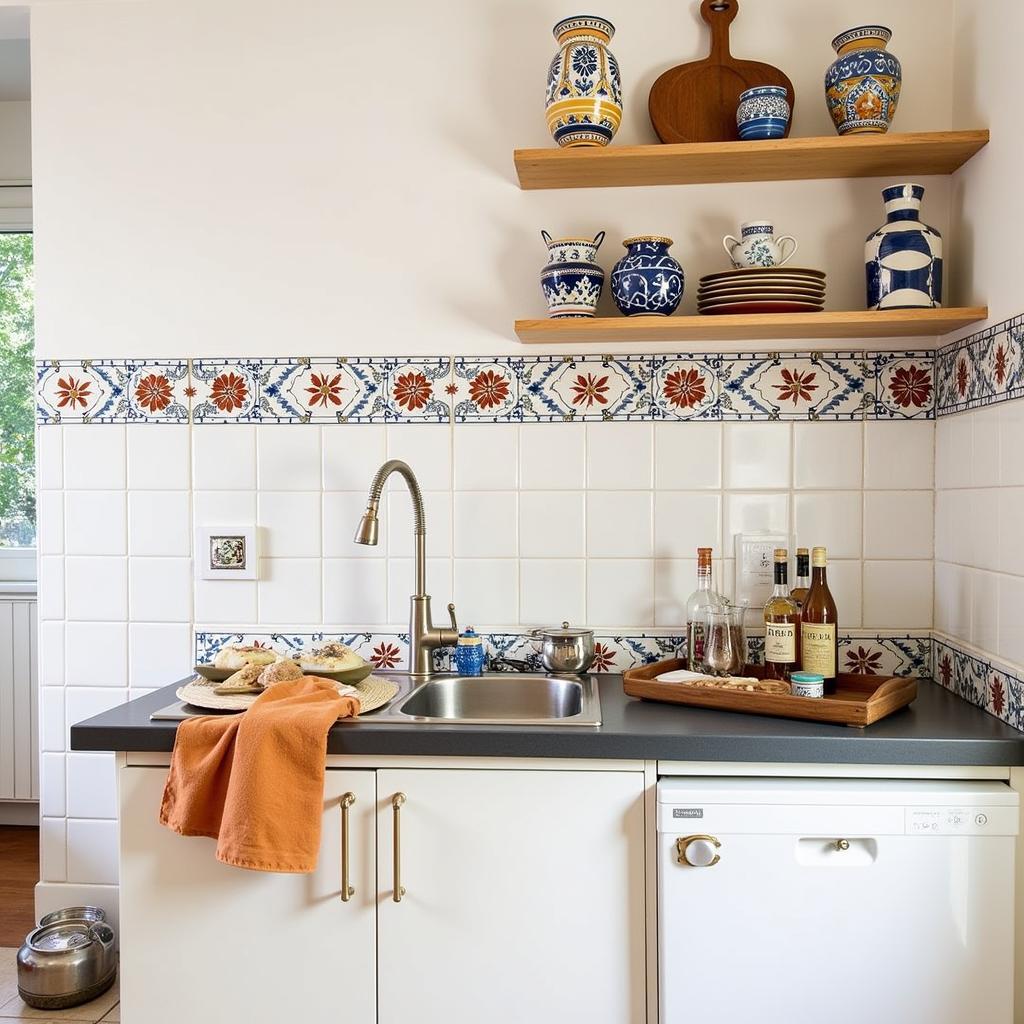 Authentic Spanish Homestay Kitchen Featuring Zara Home Aceitera y Vinagrera