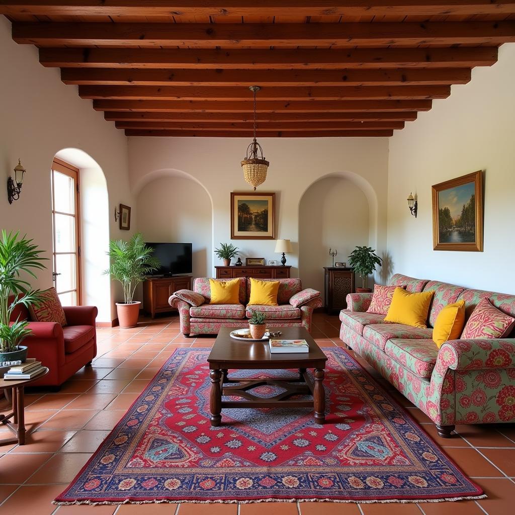 Cozy living room in a traditional Spanish homestay