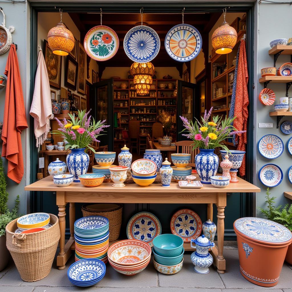 A display of colorful Spanish homeware