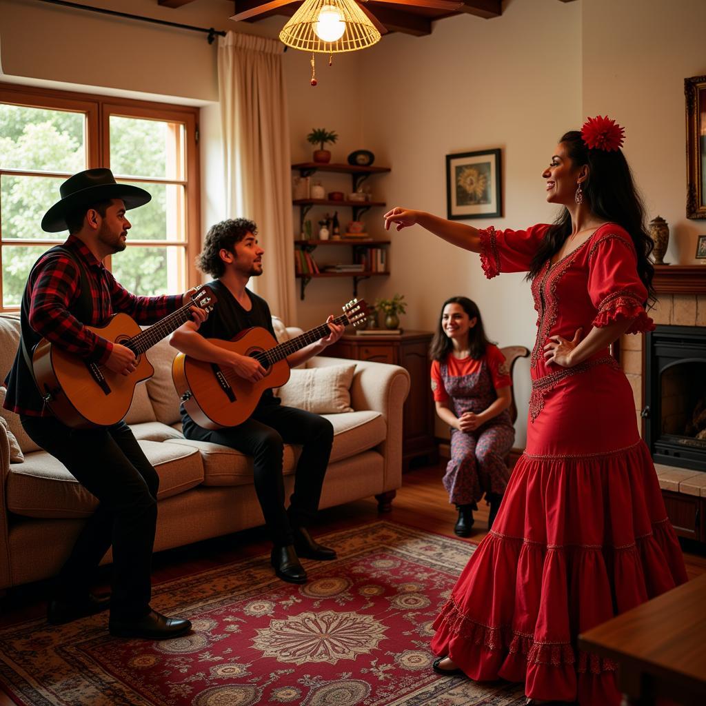 Host family teaching guest flamenco