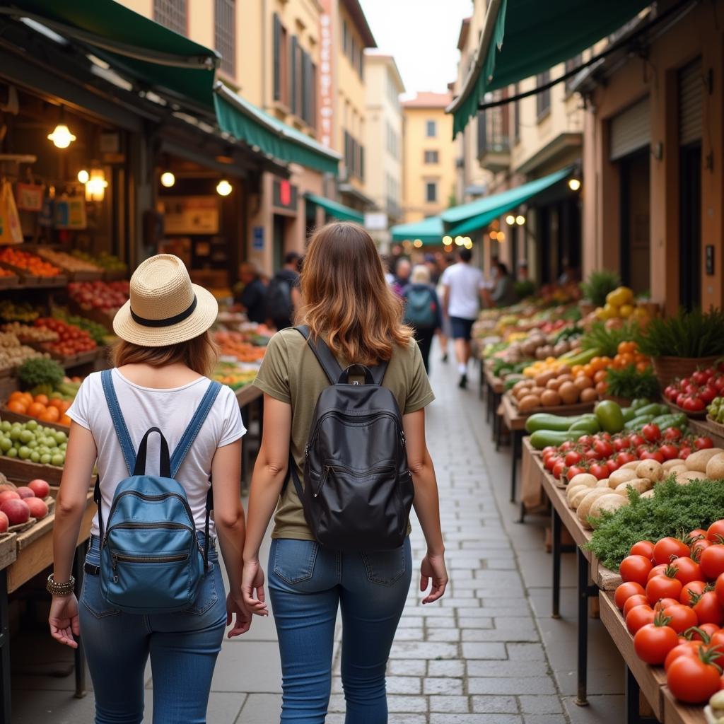 Spanish host family walking tour local market